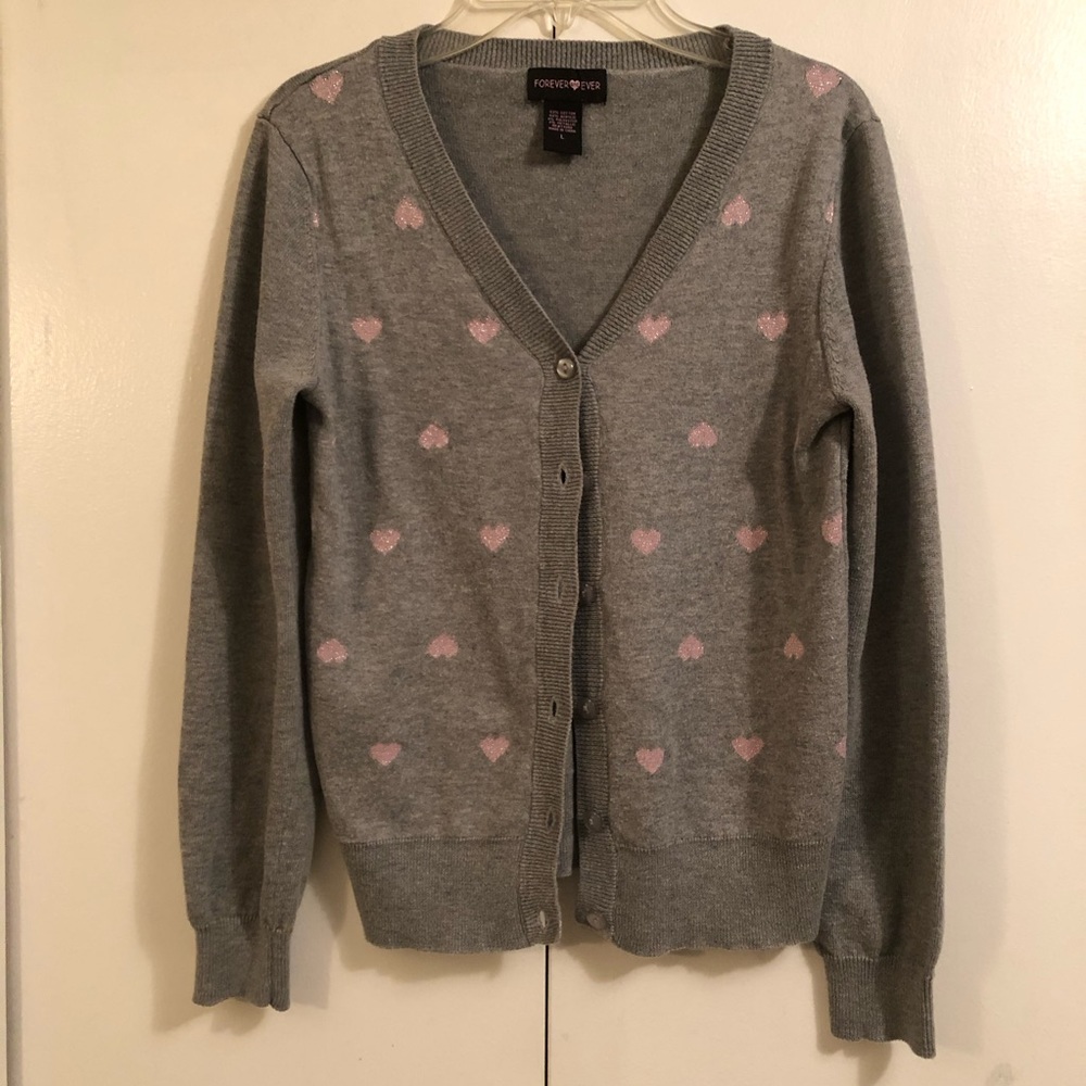 Forever & Ever Gray Pink Hearts Sweater  Size L
